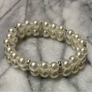 ✅ Elegant pearl, white, rhinestone bracelet